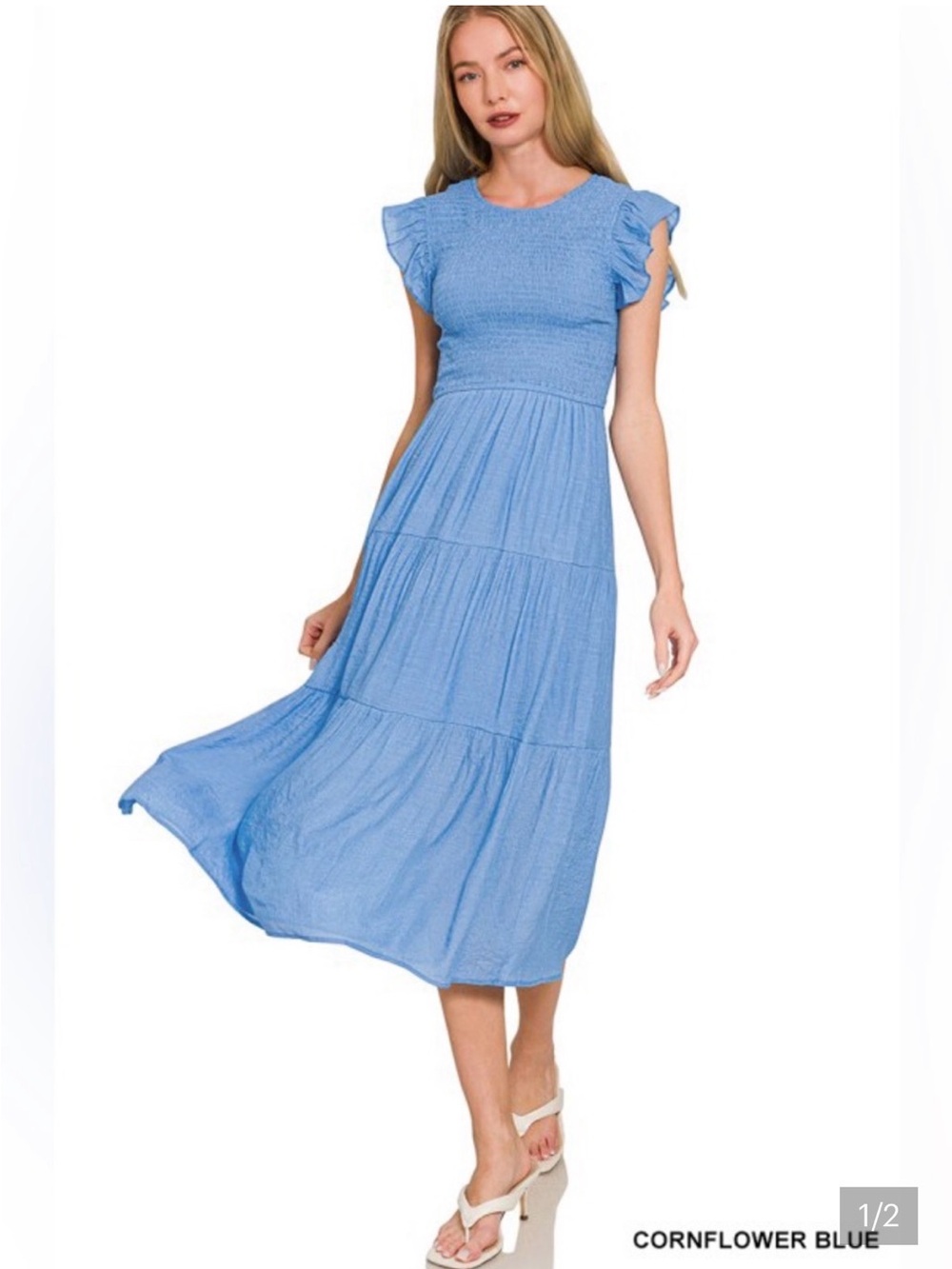 NEW Light Blue Midi Dress with Ruffle Sleeves-Zenana Outfitters